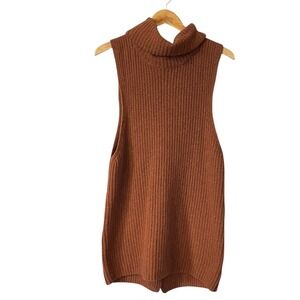 Free People Need It Now Rust Brown Wool Blend Ribbed Cowl Neck Sweater Vest Sz M